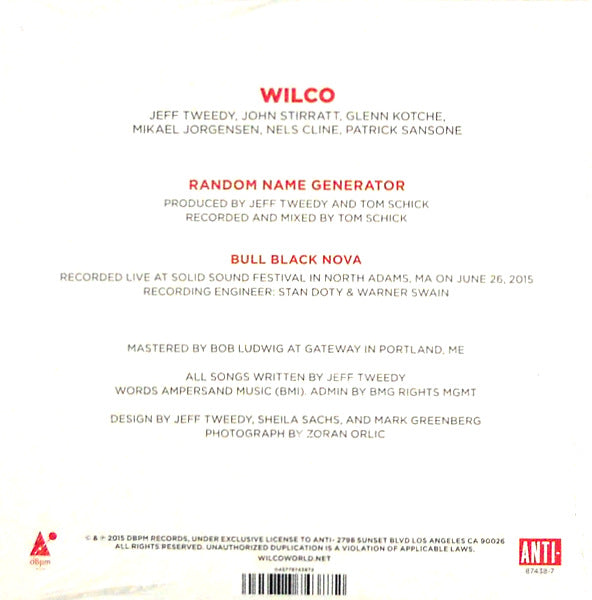 WILCO random name genrator 7" inch single back